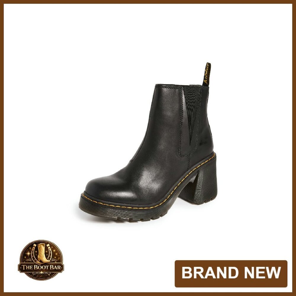 Leather Platform Chelsea Boots with Chunky Heel, Elastic Panels - Picture 1 of 5